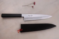 Couteau de chef japonais artisanal Kagekiyo Yoshikazu Tanaka Damas Aogami 21cm + Saya