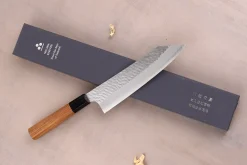 Couteau de chef kiritsuke 20cm japonais artisanal Nigara Hamono Migaki Tsuchime SG2 teck