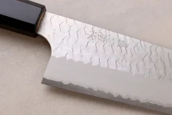 Couteau de chef kiritsuke 20cm japonais artisanal Nigara Hamono Migaki Tsuchime SG2 teck