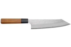 Couteau de chef kiritsuke 20cm japonais artisanal Nigara Hamono Migaki Tsuchime SG2 teck