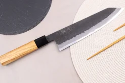 Couteau de chef kiritsuke 21cm japonais artisanal Hinoura Mutsumi Ajikataya Black Nashiji
