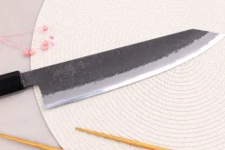 Couteau de chef kiritsuke 24cm japonais artisanal Hinoura Mutsumi Ajikataya Black Nashiji