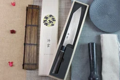Couteau de chef Kiritsuke japonais Kanetsugu Zuiun acier SPG2 damas 21cm