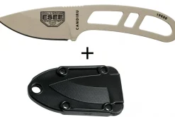 Couteau de cou Esee Candiru CAN-DT-E lame acier carbone 5,1cm manche ajouré en acier désert + étui