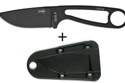 Couteau de cou Esee Izula IZULA-B lame acier carbone 6,2cm manche ajouré acier noir + étui