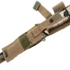 Couteau de survie Wildsteer Tork lame noire semi-dentée 13,3cm manche Tactiprène marron avec brise-vitre + étui + pierre à feu