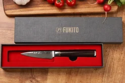Couteau d'office 9cm Fukito Ébène Damas martelé