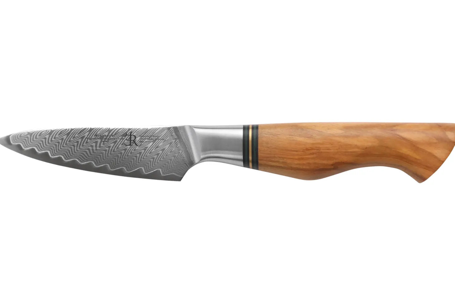 Couteau d'office 9,5cm Ryda Knives ST650 Damas et manche en olivier