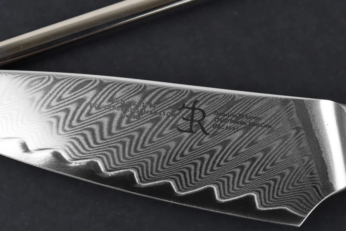 Couteau d'office 9,5cm Ryda Knives ST650 Damas et manche en olivier