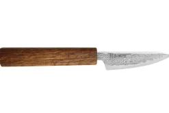 Couteau d'office japonais artisanal Wusaki Unagi AUS10 damas 8cm manche chêne