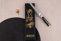 Couteau à désosser Wusaki Sakin Damas 10Cr 15cm manche en fibre de carbone et feuille d'or