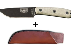 Couteau Esee 4 ESEE-4HM-B lame acier carbone noir 11,1cm manche micarta gris + étui cuir
