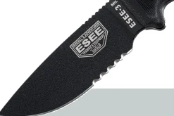 Couteau Esee 3 ESEE-3MIL-S-BLK lame semi-dentée acier carbone 8,8cm manche G10 noir + étui