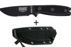 Couteau Esee 3 ESEE-3MIL-S-BLK lame semi-dentée acier carbone 8,8cm manche G10 noir + étui