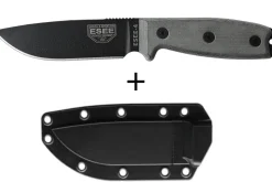 Couteau Esee 4 ESEE-4P-B lame acier carbone noir 11,6cm manche micarta gris + étui