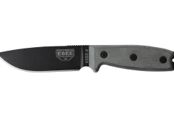 Couteau Esee 4 ESEE-4P-B lame acier carbone noir 11,6cm manche micarta gris + étui