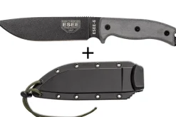 Couteau Esee 6 ESEE-6P-B lame acier carbone noir 16,5cm manche micarta gris + étui