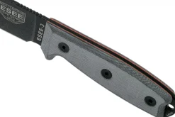 Couteau Esee 3 ESEE-3P-MB lame acier carbone noir 8,8cm manche micarta gris + étui marron