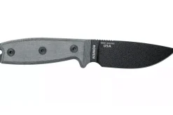 Couteau Esee 3 ESEE-3P-MB lame acier carbone noir 8,8cm manche micarta gris + étui marron