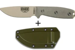 Couteau Esee 3 ESEE-3PM-DT lame acier carbone désert 8,8cm manche micarta gris + étui