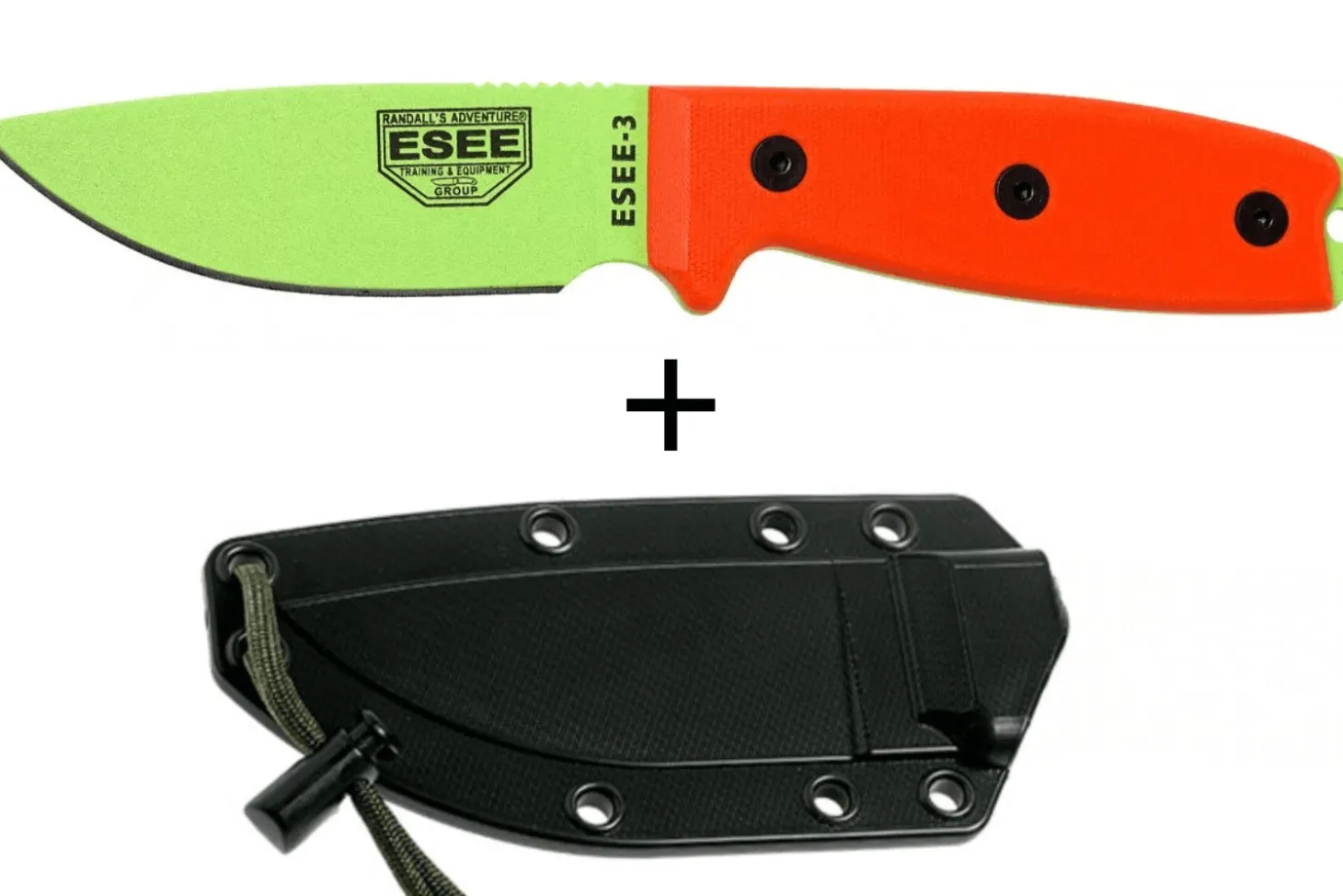 Couteau Esee 3 ESEE-3PM-VG lame acier carbone venom green 8,8cm manche G10 orange + étui
