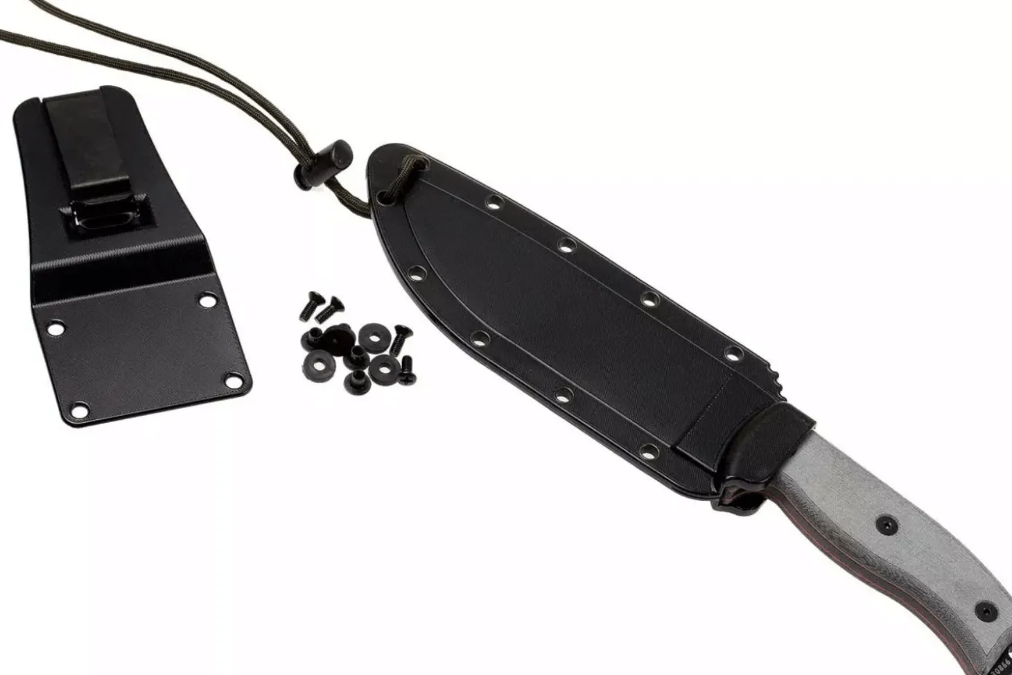 Couteau Esee 6 ESEE-6S-B lame semi-dentée acier carbone noir 16,5cm manche micarta gris + étui