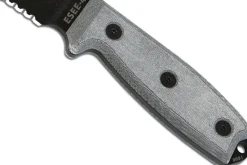 Couteau Esee 4 ESEE-4S-B lame semi-dentée acier carbone noir 11,6cm manche micarta gris + étui