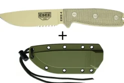 Couteau Esee 4 ESEE-4S-DT lame semi-dentée acier carbone désert 11,6cm manche micarta gris + étui