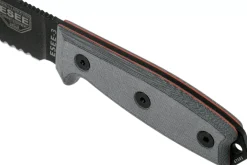 Couteau Esee 3 ESEE-3S-MB lame semi-dentée acier carbone noir 8,8cm manche micarta gris + étui marron