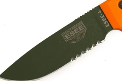 Couteau Esee 4 ESEE-4S-OD lame semi-dentée acier carbone vert 11,6cm manche G10 orange + étui