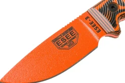 Couteau Esee 3 3PMOR-006 lame acier carbone 8,8cm manche G10 noir et orange + étui