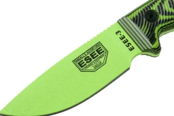 Couteau Esee 3 3PMVG-007 lame acier carbone 8,8cm manche G10 noir et vert venom + étui
