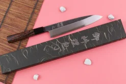 Couteau gyuto asymétrique 21cm japonais artisanal Hatsukokoro Shirasagi manche en wengé
