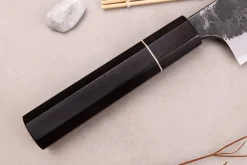 Couteau gyuto 18cm japonais artisanal Naoki Mazaki WS2 Black Nashiji