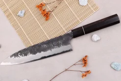 Couteau gyuto 21cm japonais artisanal Naoki Mazaki WS2 Black Nashiji