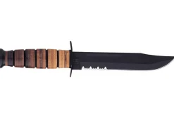Couteau KA-BAR USMC 11216 lame semi-dentée 17cm manche cuir + étui en cuir