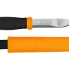 Couteau Mora 2000 12057 lame inox 10,9cm manche caoutchouc noir/orange + étui
