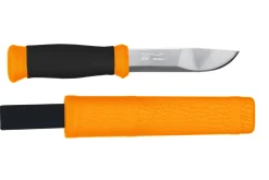 Couteau Mora 2000 12057 lame inox 10,9cm manche caoutchouc noir/orange + étui
