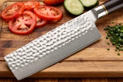 Couteau nakiri 17cm Fukito Ébène Damas martelé