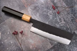 Couteau nakiri 16,5cm japonais artisanal Yuzo Black SLD ébène et olivier
