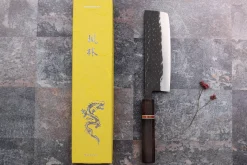 Couteau nakiri 16,5cm japonais artisanal Yuzo Black SLD ébène et cognassier