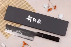 Couteau nakiri 16,5cm japonais artisanal Naoki Mazaki WS2 Black Nashiji
