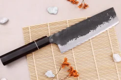 Couteau nakiri 16,5cm japonais artisanal Naoki Mazaki WS2 Black Nashiji