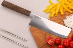 Couteau nakiri 16cm japonais artisnal Wusaki Hikari SLD manche bubinga