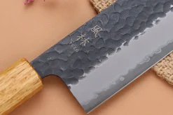 Couteau nakiri 16,5cm japonais artisanal Yuzo Black AS chêne brûlé