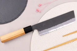 Couteau nakiri 16,5cm japonais artisanal Hinoura Mutsumi Ajikataya Black Nashiji