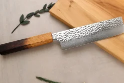 Couteau nakiri 17cm japonais artisanal Wusaki Yaketa VG10 damas chêne brûlé