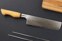 Couteau nakiri 18cm Ryda Knives ST650 Damas et manche en olivier