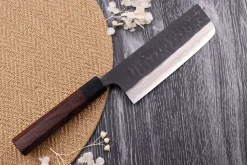 Couteau nakiri japonais artisanal Nao Yamamoto Damas AS brut de forge 16,5cm