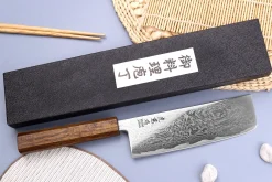 Couteau nakiri japonais artisanal Wusaki Unagi AUS10 damas 16,5cm manche chêne